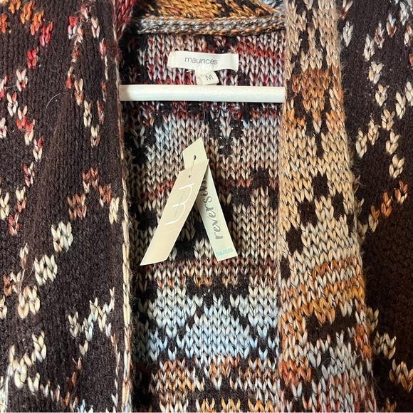 NWT Maurices Chunky Knit Aztec Print Long Open Front Cardigan Medium - Picture 7 of 8